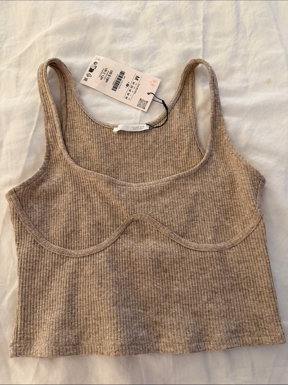 Zara Ribbed Crop Tank Top in Light Taupe